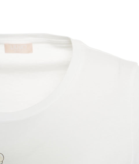 T-shirt con logo e perle #bianco