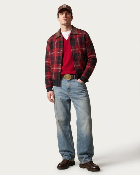Cardigan con colletto in velluto a coste