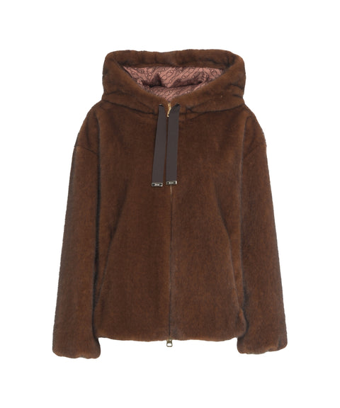 Giacca con cappuccio in ecopelliccia
