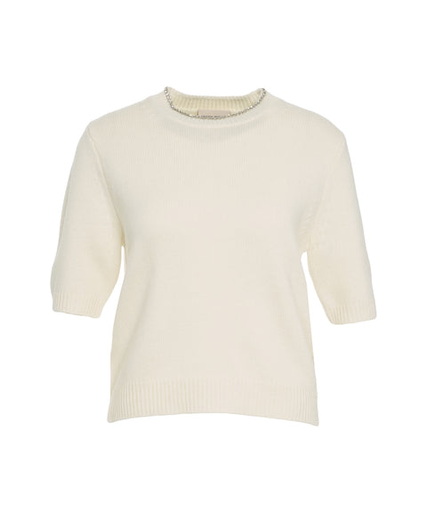 T-shirt in maglia con applicazione in strass