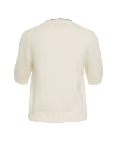 T-shirt in maglia con applicazione in strass