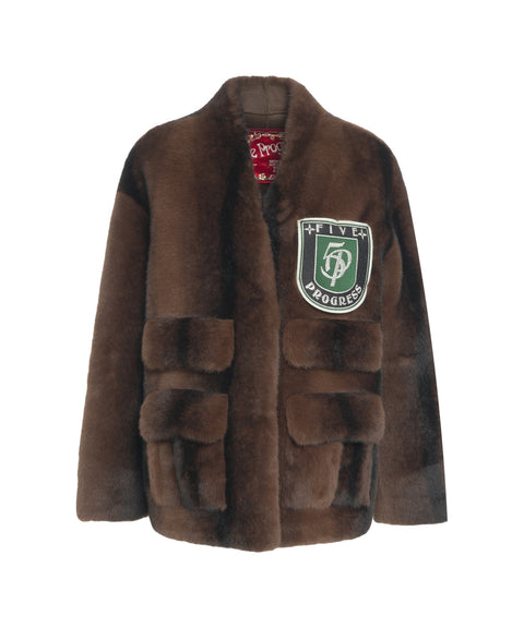 Kunstpelz Mantel mit Logo