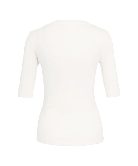 T-Shirt mit U-Boot-Ausschnitt und Dreiviertelärmeln