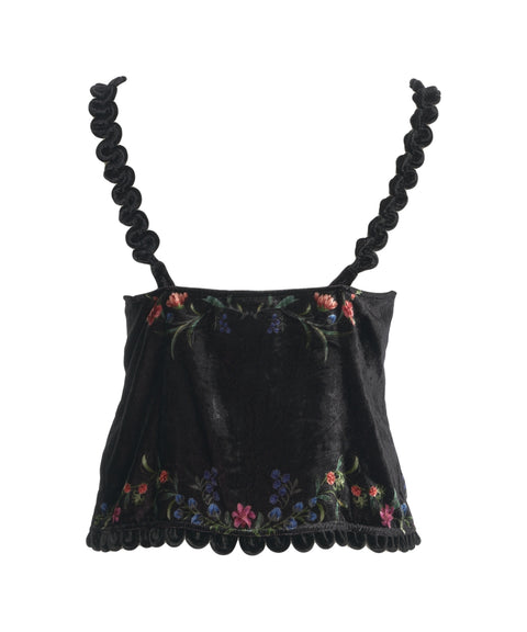 Top in velluto con motivo floreale