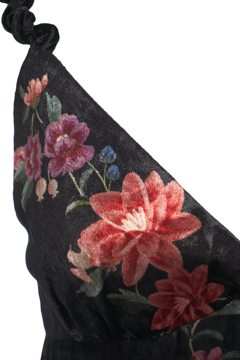 Top in velluto con motivo floreale