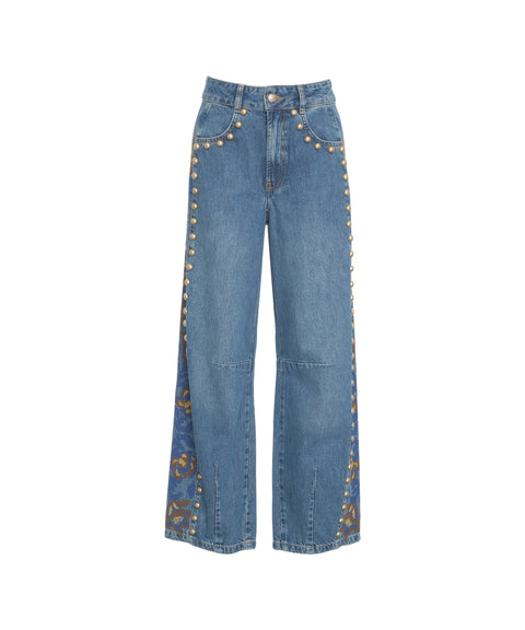 Jeans mit Nieten und floralem Print