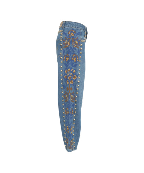 Jeans mit Nieten und floralem Print