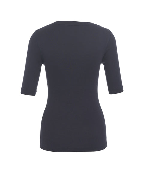 T-Shirt mit U-Boot-Ausschnitt und Dreiviertelärmeln