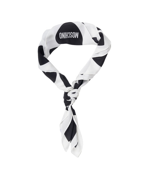 Silk foulard with heart print and logo print