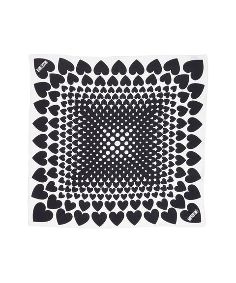 Silk foulard with heart print and logo print