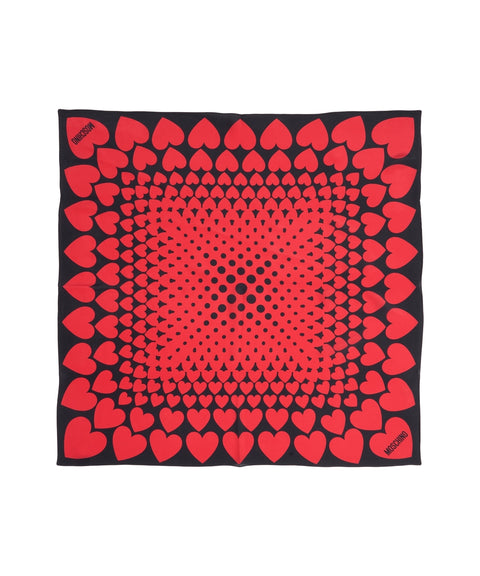 Silk foulard with heart print and logo print