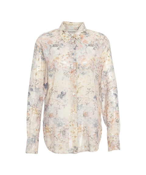 Blusa con paillettes e stampa floreale
