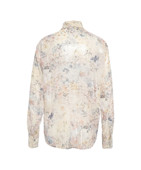 Blusa con paillettes e stampa floreale