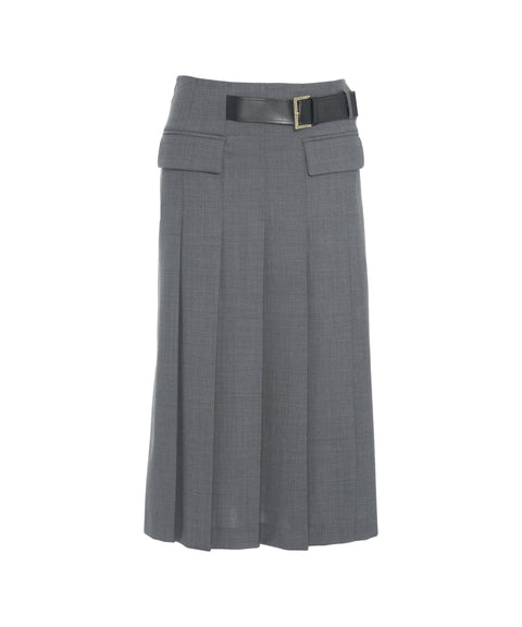 Gonna midi a pieghe con cintura in vita