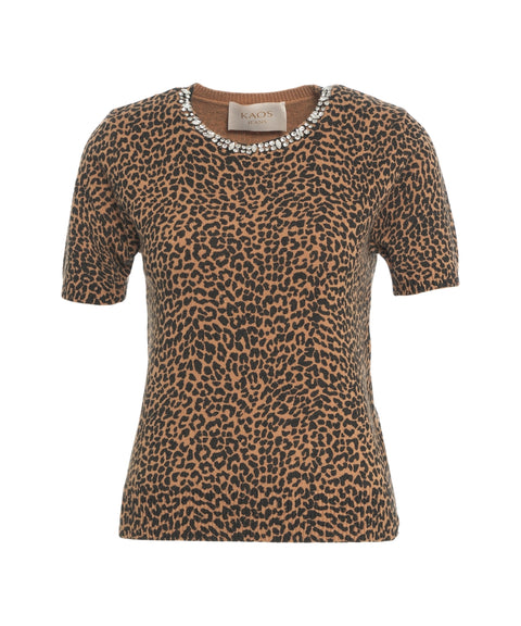 Top in maglia con stampa animalier