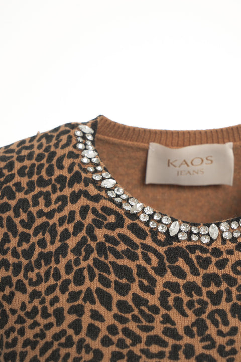 Top in maglia con stampa animalier