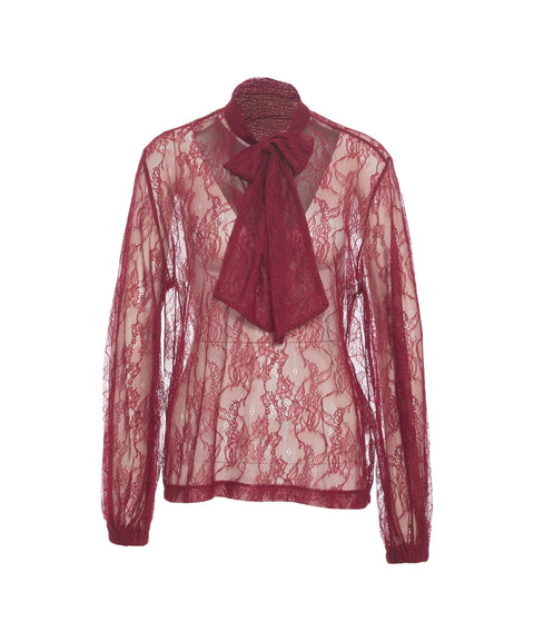 Camicia in pizzo con dettagli a fiocco