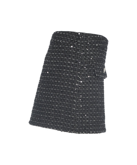Bouclé mini skirt with sequins