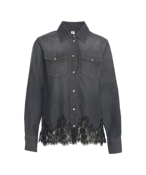 Denim Bluse mit Spitze