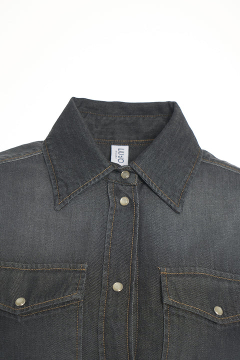 Denim Bluse mit Spitze