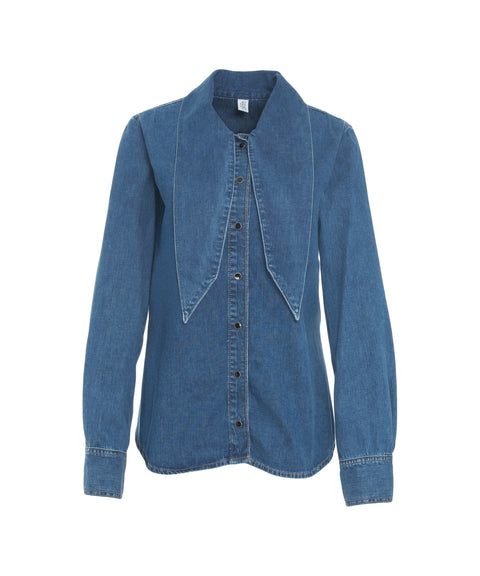Denim Bluse mit Schleifenkragen