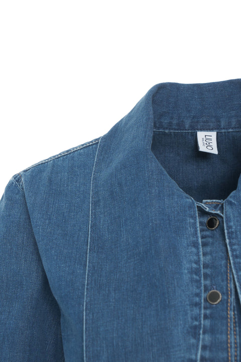 Denim Bluse mit Schleifenkragen