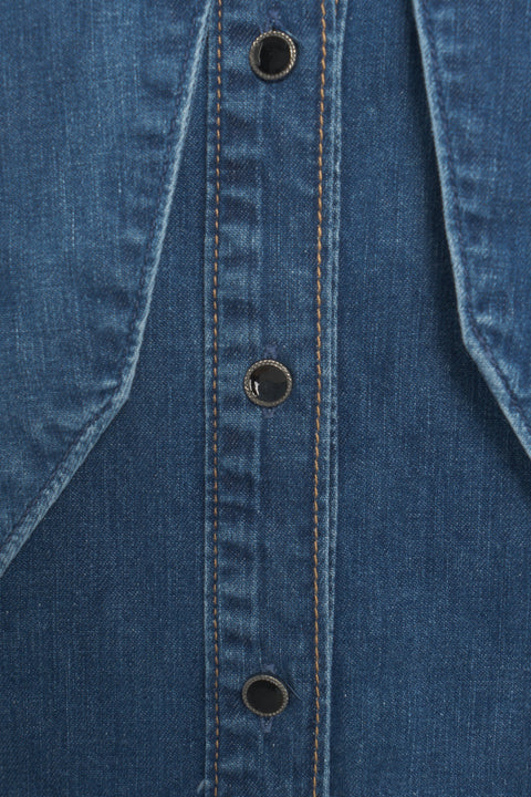 Denim Bluse mit Schleifenkragen