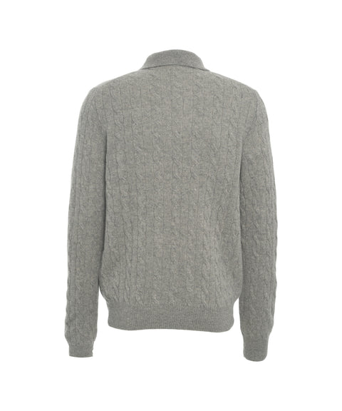 Cable knit sweater with polo collar