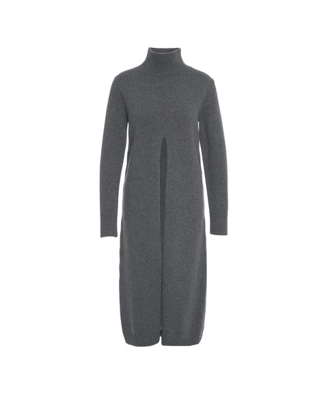 Long turtleneck sweater with front slit