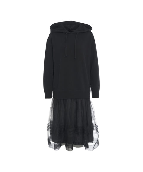 Abito con cappuccio e gonna in tulle