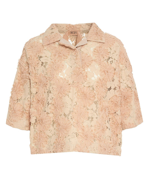 Blusa in pizzo con motivo floreale