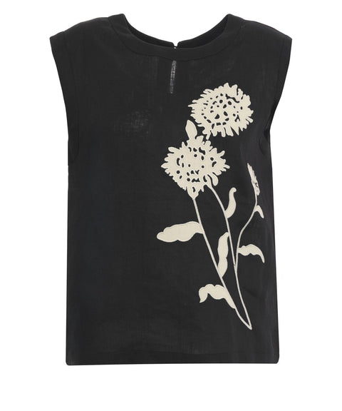 Linen top with floral embroidery