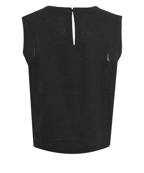 Linen top with floral embroidery