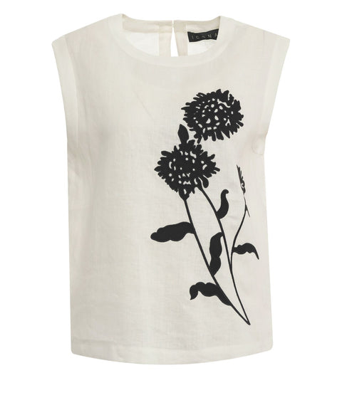Linen top with floral embroidery