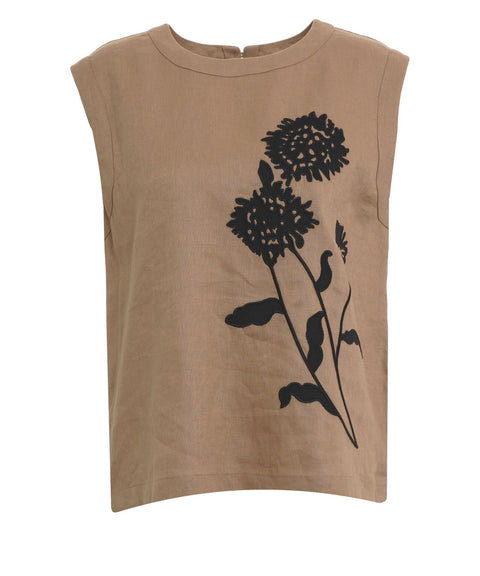 Linen top with floral embroidery