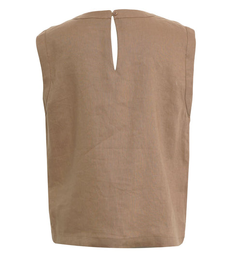 Linen top with floral embroidery