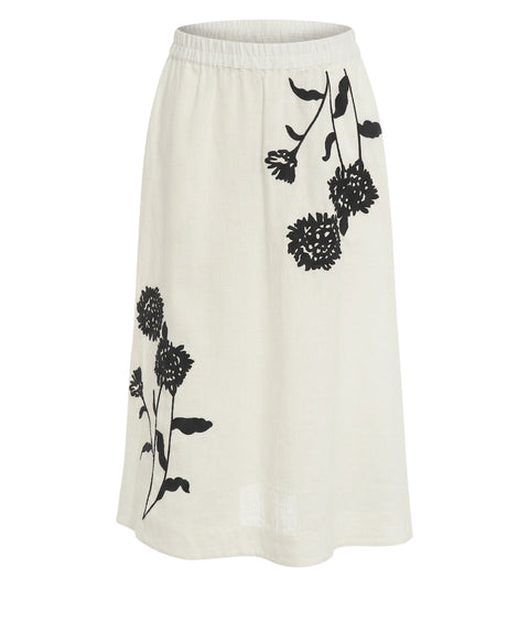Leinen Midirock mit Blumenstickerei