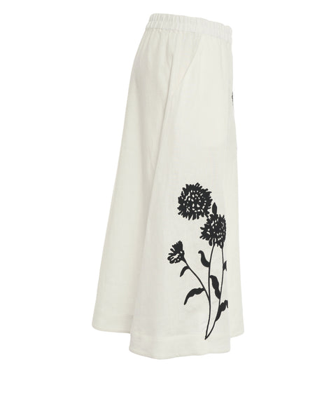 Leinen Midirock mit Blumenstickerei