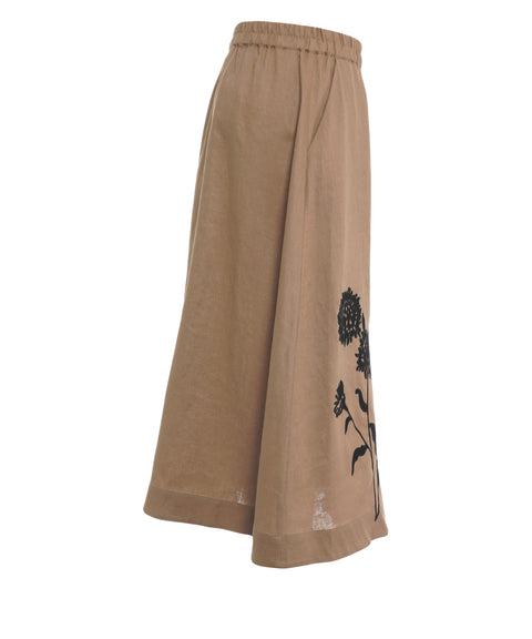 Linen midi skirt with floral embroidery