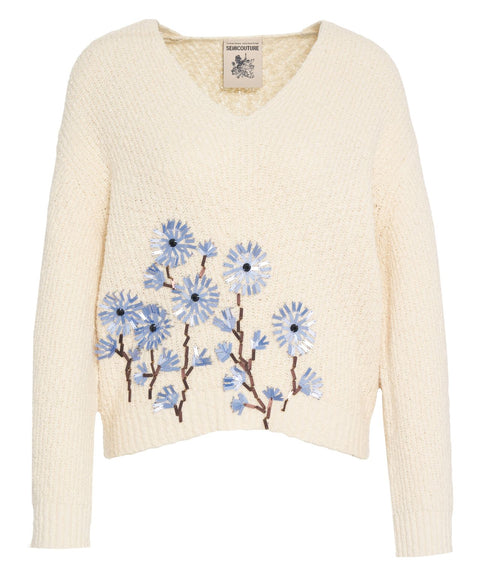 Sweater with floral appliqués
