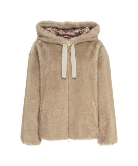 Giacca con cappuccio in ecopelliccia