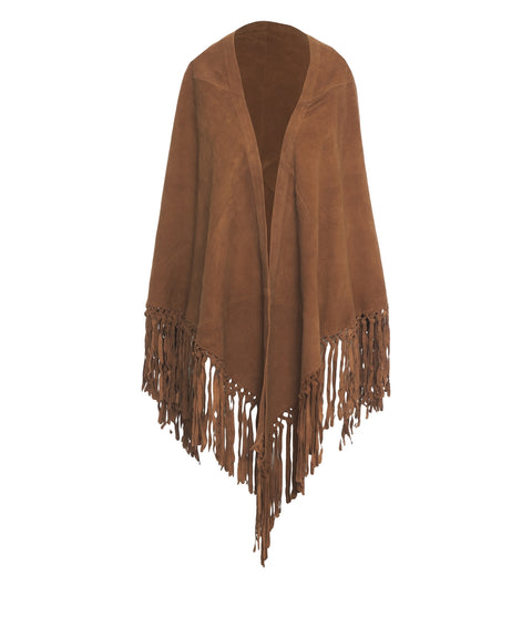 Mantella scamosciata con frange