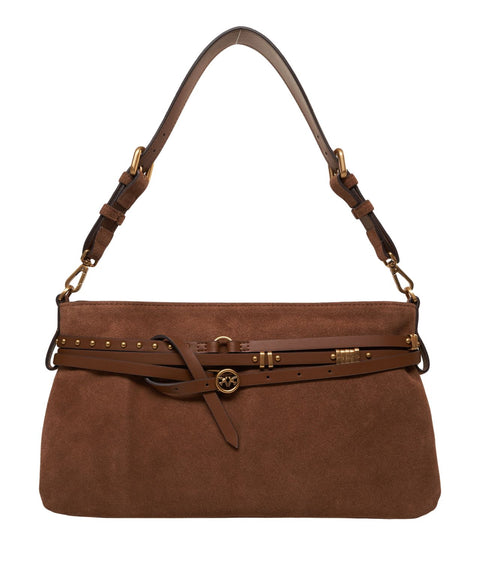 Borsa a spalla in pelle scamosciata
