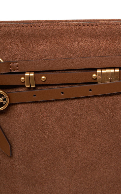 Borsa a spalla in pelle scamosciata