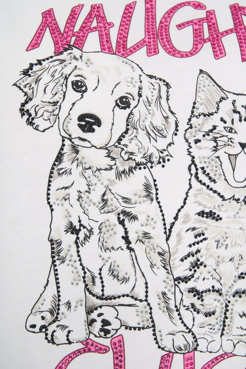 T-shirt con stampa e strass