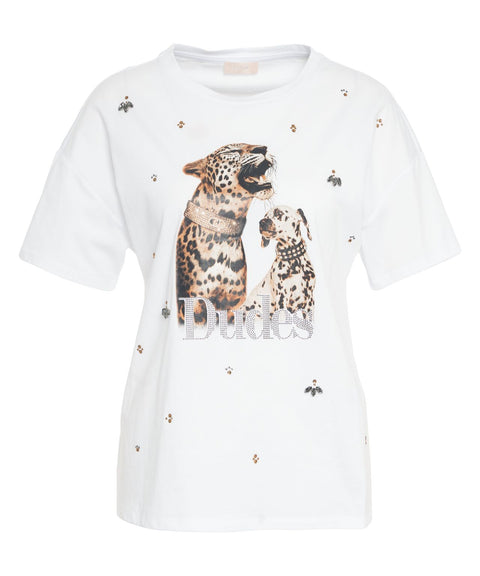 T-Shirt mit Print und Strass