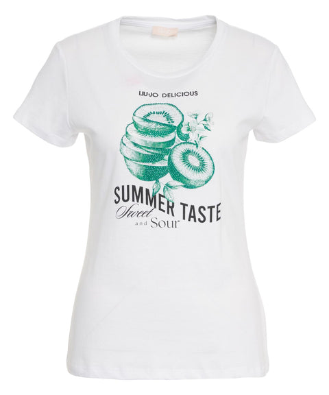 T-Shirt mit Print und Strass