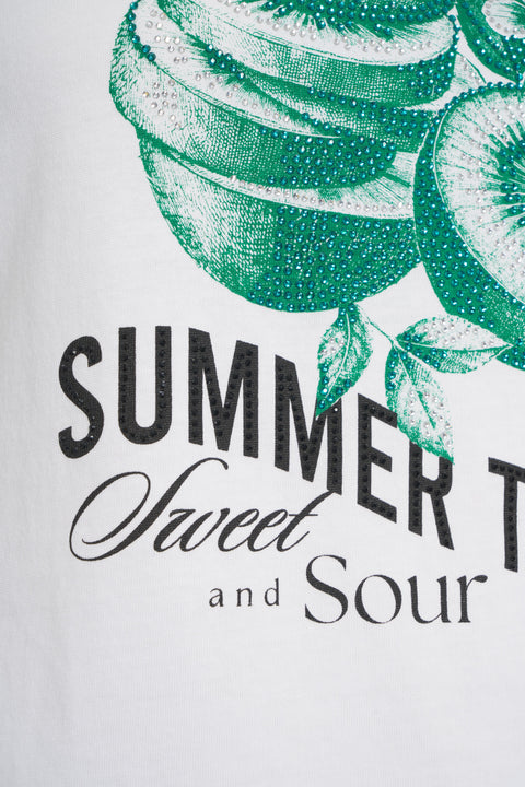 T-Shirt mit Print und Strass
