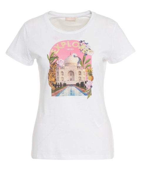 T-Shirt mit Print und Strass