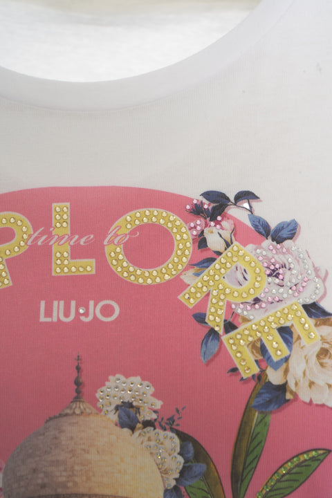 T-shirt con stampa e strass